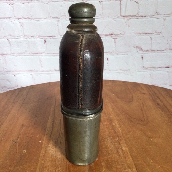 Antique Glass, Leather and Pewter Hip Flask Registered November 21st 1868 - Picture 3 of 10